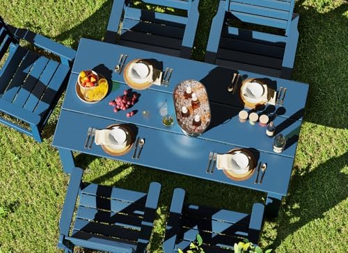 GREENVINES 7-piece Outdoor Dining Set, HDPE Table & 6 Chairs, Blue - Image 4