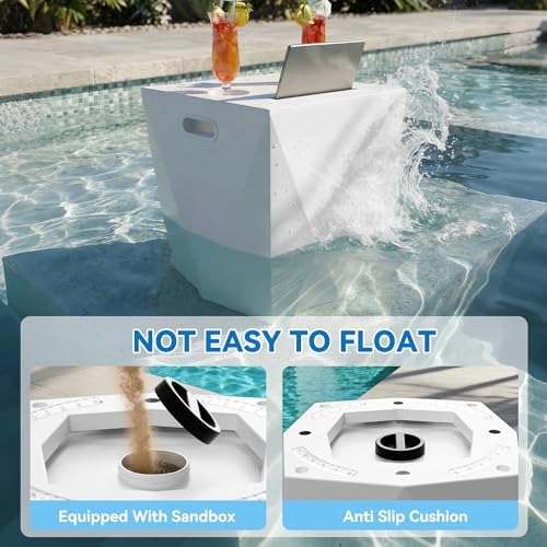Modern Assemble-Free Outdoor Side Table, Pool Side Table for Inside Pool or on Patio, Lounger Table with 2 Cup Holders * 1 Tablet Holder, White - Image 6