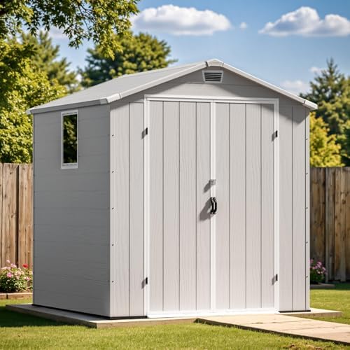 Patiowell 6X6 FT Plastic Outdoor Storage Shed with Floor, Light Grey - Image 2