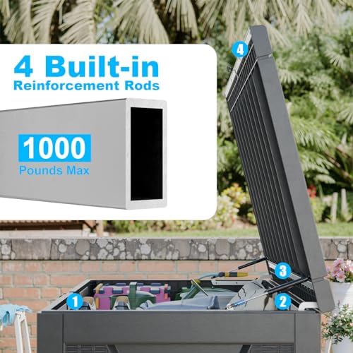 PatioZen 320 Gallon Large Resin Deck Box, Lockable Outdoor Storage Box for Patio Cushions Storage Furniture,Garden Tools, Pool Supplies, Weatherproof and UV Resistant (Black) - Image 4