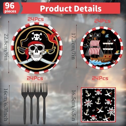 Gameza Pirate Party Decor 96PCS Disposable Plates Napkins Tableware - Image 2