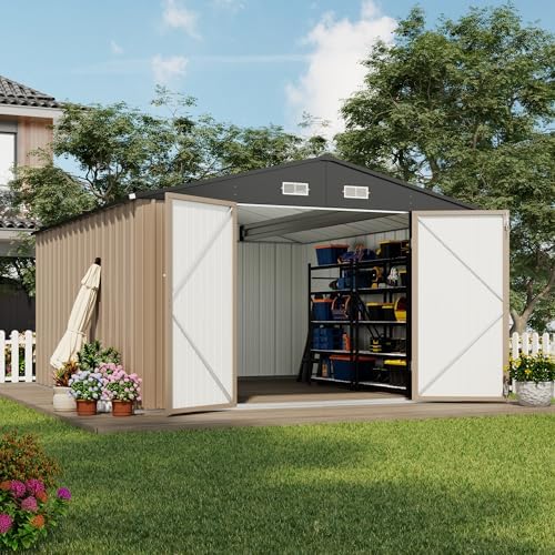 Devoko 10x12 FT Outdoor Storage Shed, Brown by DEVOKO