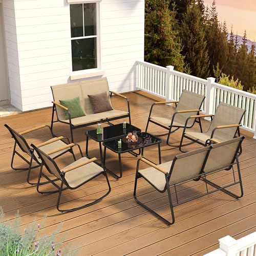 Ahomly 8-Piece Textilene Outdoor Patio Furniture Set, Brown - Image 2