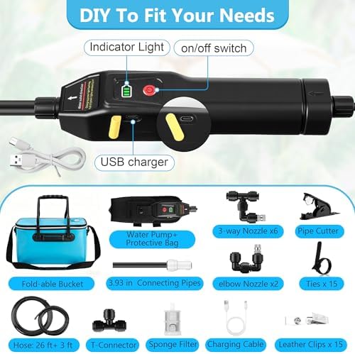 6 Gallon Outside Misting System, 30 FT Cooling Misters with Pump, Blue - Image 2