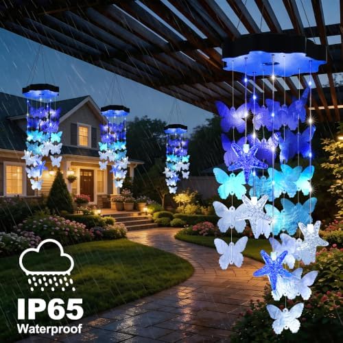 Toodour Solar Wind Chimes for Outside, Hanging Butterfly Shell Wind Chime - Image 5