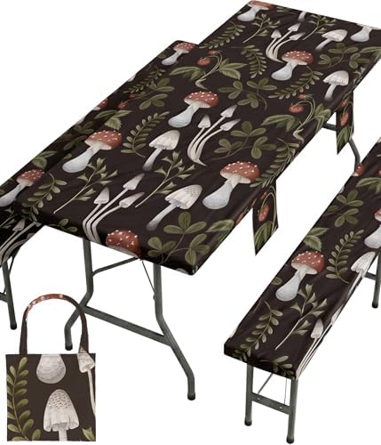 Picnic Table Cover with Bench Covers Waterproof Elastic Rectangle Furniture Fitted Table Cloth Tablecloth Glamping Camp Camper Camping Essentials Outdoor Road Trip Rv Car Travel Vacation Canping Gear by Wrakus