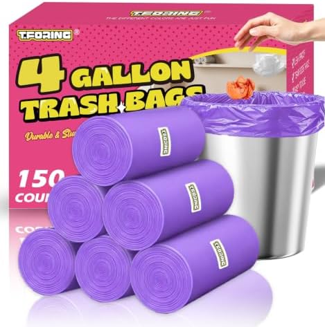Small Trash Bags 4 Gallon, 0.86 Mil, Unscented, Purple, 150 Count by TFORING%C2%AE