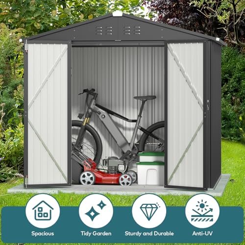 Gizoon 8x6 FT Outdoor Storage Shed, Corrosion Metal Garden Shed, Dark Grey - Image 4