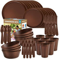40 Piece Plastic Dinnerware Set for 8 with Cutlery, Unbreakable Plates and Bowls Set, Dishwasher & Microwave Safe Reusable Dish Set for Camping, RV, Outdoor Kitchen, Apartment Dining, Brown by BetterMomentsBeginatHome