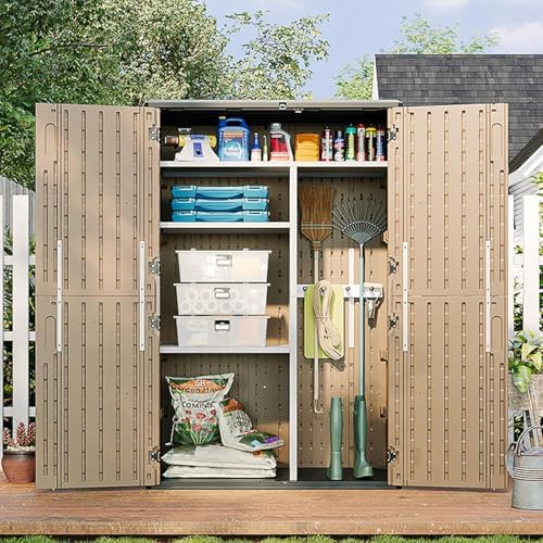 Aoxun Outdoor Storage Shed, 64 Cu.Ft Vertical Storage Sheds, Brown - Image 2