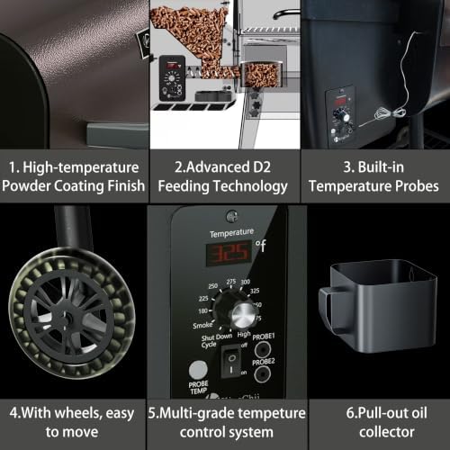 KingChii Electric Wood Pellet Grill & Smoker with Side Shelf, 456 SQ.IN Grill Capacity, 11LB Hopper, with PID Temperature Control (180-425°F) for Backyard Camping Bake and Roast, Brown - Image 5