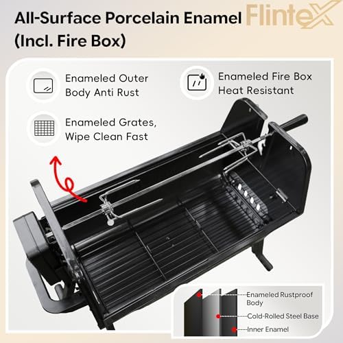 Flintex Portable Charcoal Grill, Dual Zone Rotisserie & Grill, Grill & Bag - Image 4