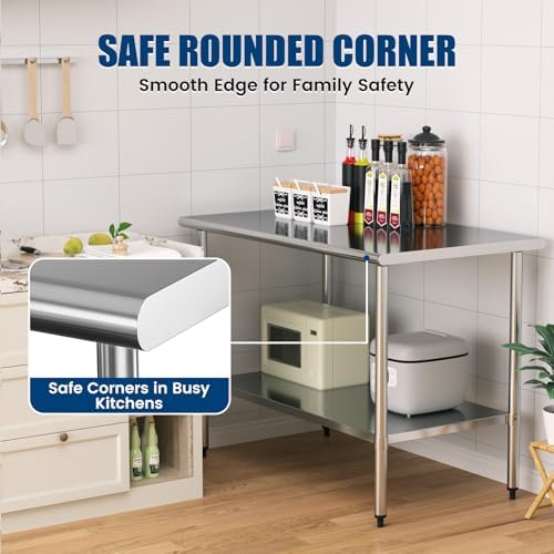 Stainless Steel Work Table 30 x 60 Inch with Adjustable Undershelf, Heavy-Duty Metal Prep Table for Commercial Kitchen & Restaurant, Garage, Outdoor - Image 5