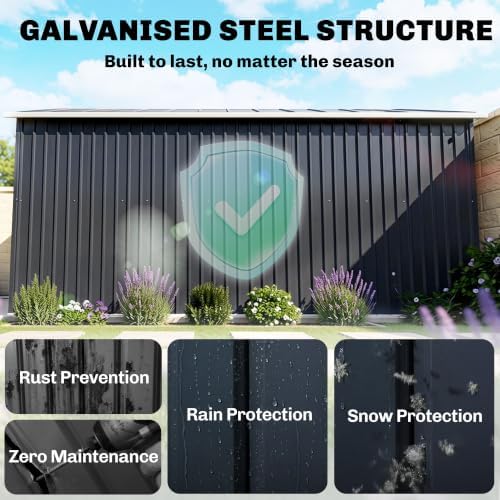 Outsunny 11' x 9' Outdoor Storage Shed Garden Tool Metal Shed Dark Gray - Image 3