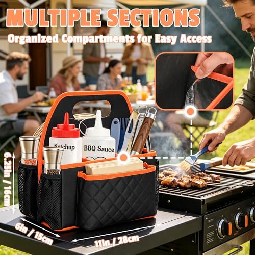 CROTIRAD Grill Utensil Storage Bag, BBQ Tool Caddy with Dividers, Black - Image 5