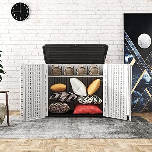 KINYING Outdoor Storage Shed - Horizontal Storage Box Waterproof for Garden, Patios, Backyards, Multi-Opening Door for Easy Storage of Bike, Garbage Cans, Tools, Lawn Mower, Off-White, 26 Cubic Feet - Image 6