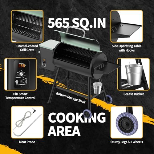DAMNISS Pellet Grill & Smoker, Large Size 565 Sq In | PID Temperature Control 8-In-1 BBQ Versatility, 450°f Max,Meat Probe Grill, Smoke, BBQ Bake, Roast, Braise - Image 4