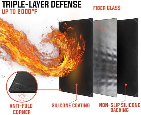 Under Grill Fire Pit Mats for Outdoor Grill Deck Protector - Black Under BBQ Grill Mat w/Fire Blanket & Corner Weights, Double-Sided Fireproof Design, Heat Resistance Up to 2000°F (40x60) - Image 5