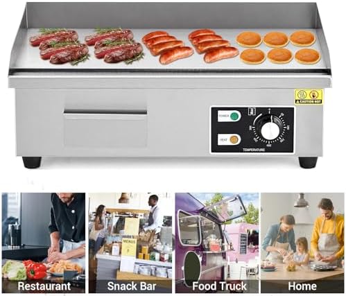 Takywep 21" Commercial Electric Griddle, Stainless Steel Countertop Griddle, Electric Flat Top Grill With Shovel Brush, Restaurant Teppanyaki Grill Cooking Equipment, Temperature Control 50°C - 300°C - Image 7