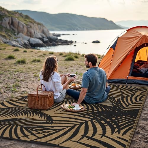 GENIMO Outdoor Rug, Waterproof Plastic Rugs for Patio, 8'x10' Black - Image 4