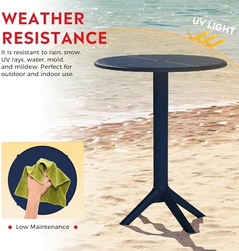 Costaelm Patio Table for 4-Person, Outdoor Patio PP Round Dining Table, All-Weather Bistro Dining Table for Backyard Deck Porch Poolside, Navy Blue - Image 4