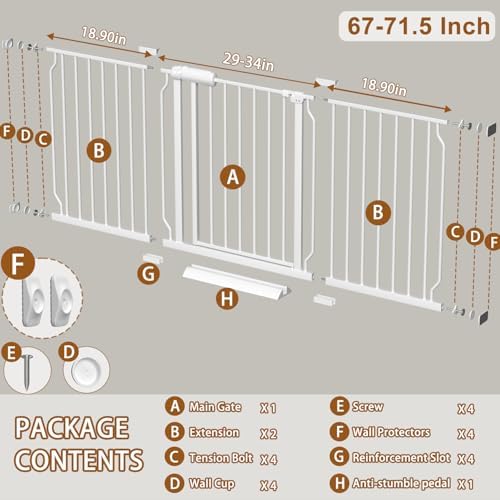 Fairy Baby 67-71.5 Inch Extra Wide Baby Gates Auto Close Child Safety Gates - Image 3