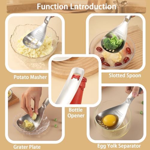 5 in 1 Multifunction Cooking Spoon,18/8 Stainless Steel slotted spoon - Image 2