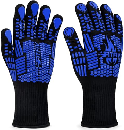 BBQ Gloves, 1472°F Heat Resistant with Silicone Grip Oven Mitts by FITFIV