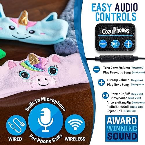 Toddler Headphones Wireless, Kids Bluetooth Earphones, Safe Volume - Wired School Headphones for Kids with 3.5 MM Jack and Travel Bag - Toddler Airplane Accessories for Boys & Girls - Pink Unicorn - Image 4