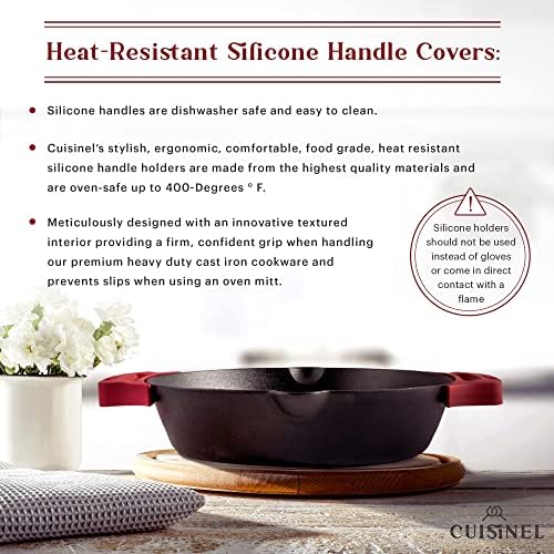Cast Iron Skillet Set - 10" + 12"-Inch Dual Handle Frying Pans + Silicone Handle Holder Covers + Pan Scraper - Pre-Seasoned Oven, Grill, Stovetop, Induction Safe Kitchen Cookware - Indoor/Outdoor Use - Image 4