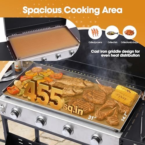 4-Burner Propane Gas Griddle with Removable Stand, 40,000 BTU - Image 5