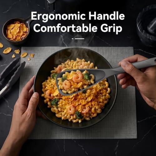 Silicone Cooking Utensils Set - 600°F Heat Resistant, Nonstick Kitchen Utensil Set with Spatulas, Spoons, Whisk, Tongs, BPA Free, Dishwasher Safe (Gray) - Image 5