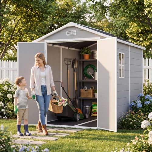 Aoxun Resin Outdoor Storage Shed, 6x8 FT Outdoor Shed with Floor, Gray by Aoxun