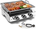 WAA 24000BTU Portable Propane Griddle, Tabletop Portable Propane Gas Grill with 3 Burners, Stainless Steel Flat Top Grill, Outdoor Cooking for Tailgating, Camping, RVs, BBQ, Patio, Silver by waasmallappliancekingdom