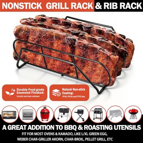 15" Non-Stick Rib Rack for Smoking and Grilling, BBQ Grill 2 Pack - Image 5