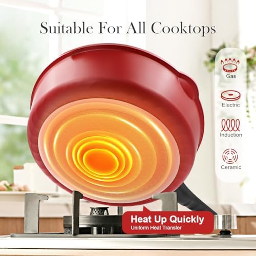 12 Inch Deep Frying Pan Skillet Nonstick with Lid, 5 Qt Saute Pan - Image 5