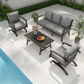 Gotland Metal Outdoor Patio Furniture Set with Coffee Table, 4 Piece Patio Conversation Set with Washable Cushion Covers, Metal Frame Sectional Sofa Furniture Set for Porch, Balcony, Deck, Yard by Gotland