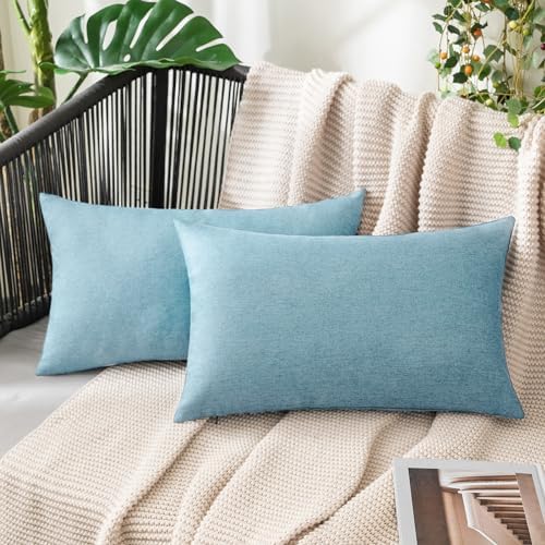 MIULEE Decorative Outdoor Pillow Covers Lumbar Waterproof 12x20 Blue Gray by MIULEE