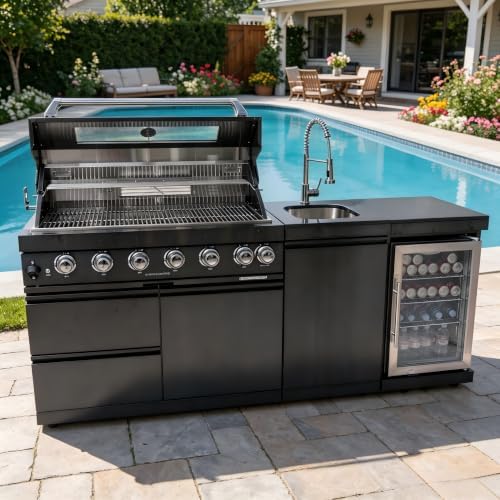 82'' Outdoor Kitchen Island, 6 Burner Modular Outdoor Kitchen, 85000 BTU by Unknown