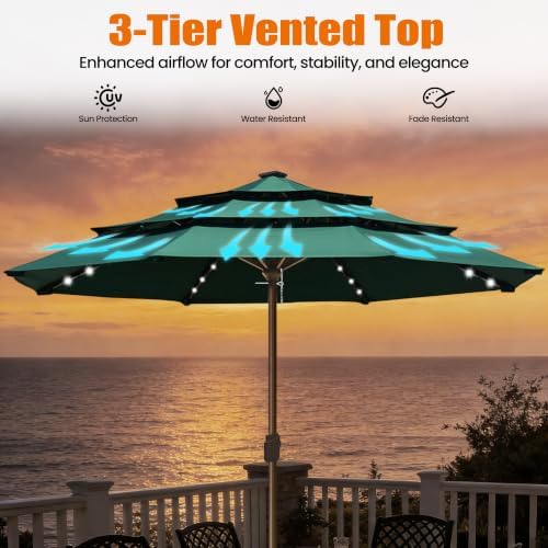 EliteShade USA 10-Year-Non-Fading 10ft 3-Tier Market Patio Umbrella, Commercial Table Umbrella with 80 Solar LED Lights, Crank Open, Windproof & UPF 50+ UV Protection for Garden, Deck, Pool, Backyard, No Tilt, Forest Green - Image 6