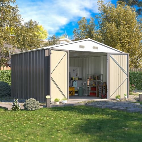 Patiowell 10x8 FT Outdoor Storage Shed, Metal Sheds, Gray by Patiowell