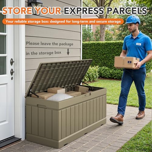 78 Gallon Deck Box Outdoor Indoor Waterproof Storage, Box Coffee - Image 6