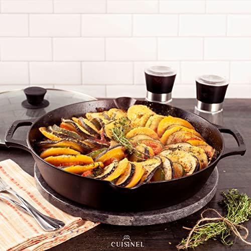 Cast Iron Skillet with Glass Lid - 12"-Inch Dual Handle Frying Pan + Pan Scraper + Silicone Handle Holder Covers - Preseasoned Oven Safe Cookware - Indoor/Outdoor Use - Grill, Stovetop, Induction Safe - Image 6
