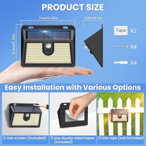 [2 Packs] Solar Motion Sensor Outdoor Lights, Super Bright Solar Lights Outdoor Waterproof, 3 Lighting Modes Security Wall Light for Outside Walking Dog Fence Backyard Deck Garden Door Step Garage - Image 4