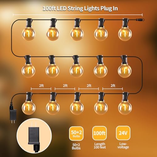 SANBEN Outdoor String Lights-100ft 50+2 G40 Bulbs Patio Lights with Remote - Image 5