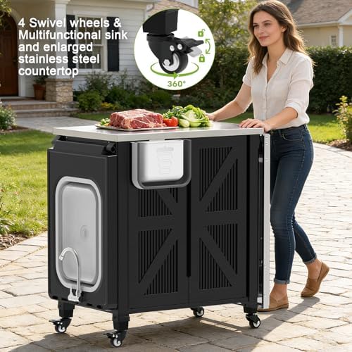 Outdoor Grill Cart with 2-Stainless Steel Top, 2-Tier Storage Cabinet - Image 5