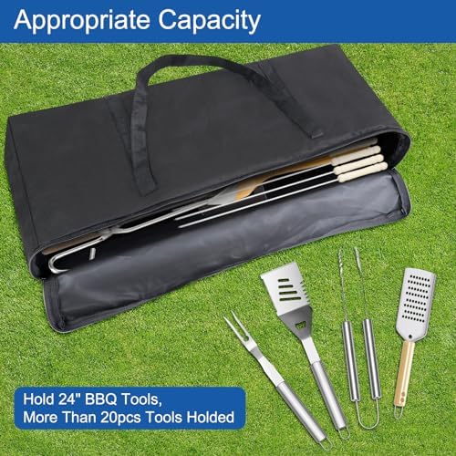 BBQ Tool Storage Bag, Heavy Duty Tools Bag, 600D Oxford Cloth, Outdoor Grill Accessories Bag for Camping Picnic Trip (22X5X8Inch) - Image 2