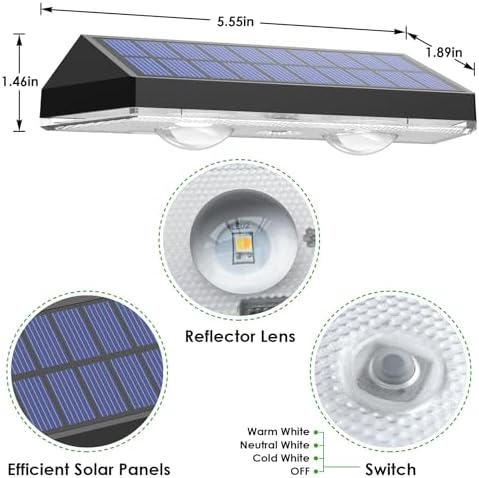Solar Fence Lights Outdoor, 2700/4000/6000K 3 Mode, 8-12H, Black, 8 Pack - Image 2