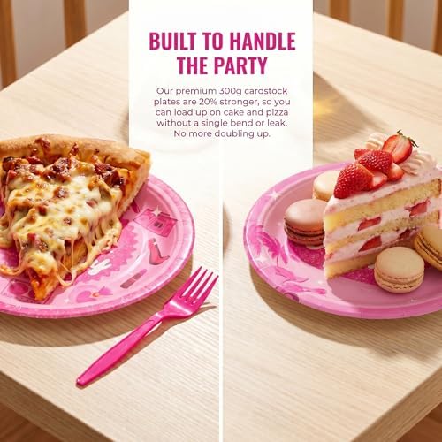 144 Pcs Let's Go Party Tableware Set for 24 Guests, Heavy-Duty 7" & 9" Paper Plates, Cups, 2-Ply 13" Napkins & Plastic Forks, Disposable Pink Party Supplies for Wedding Bridal Shower Party - Image 3