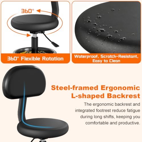 Sbanmao Shop Stool with Wheels, Mechanic Stool with Backrest for Garage - Image 6